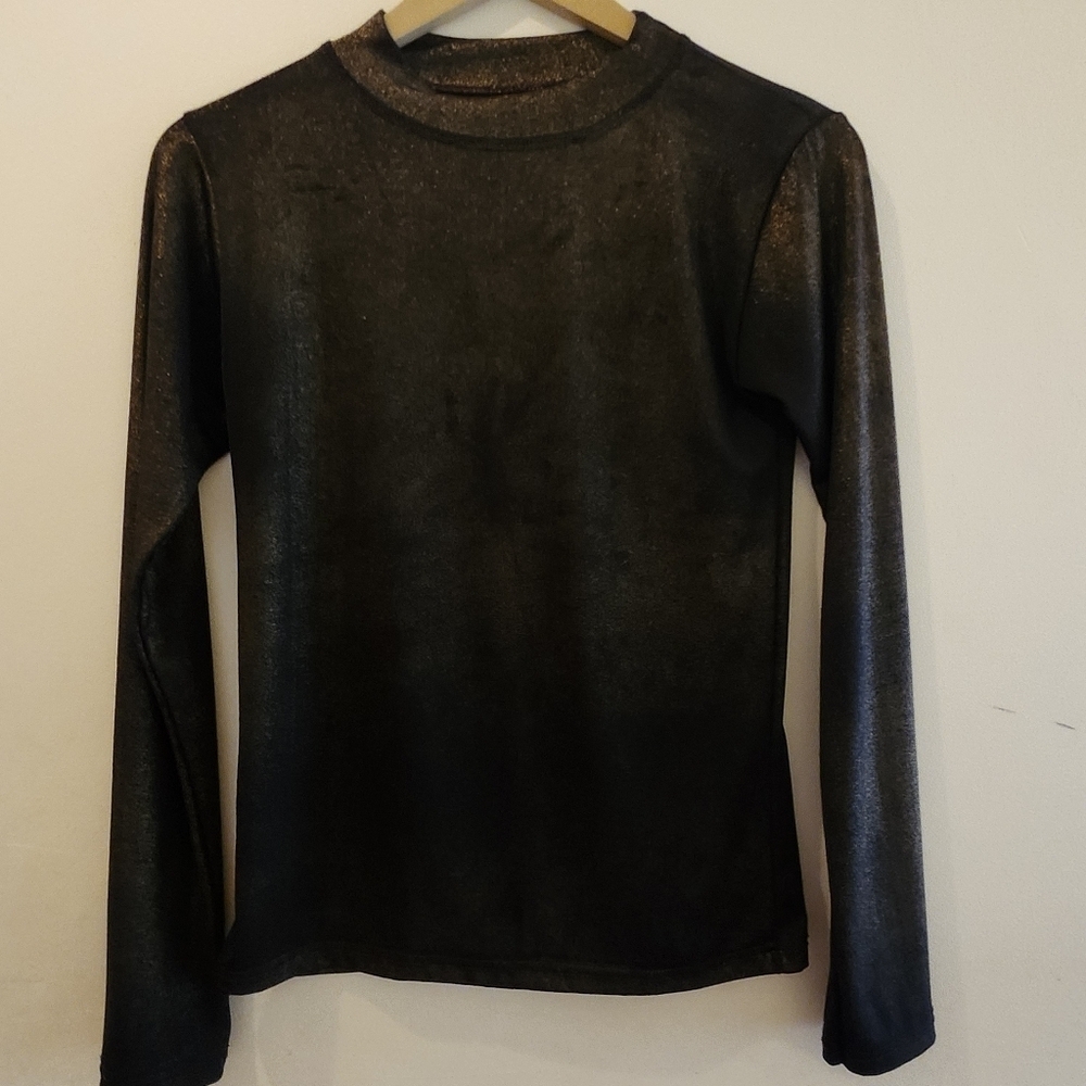 Mockneck Distressed Black and Metallic Bronze Top Size Small